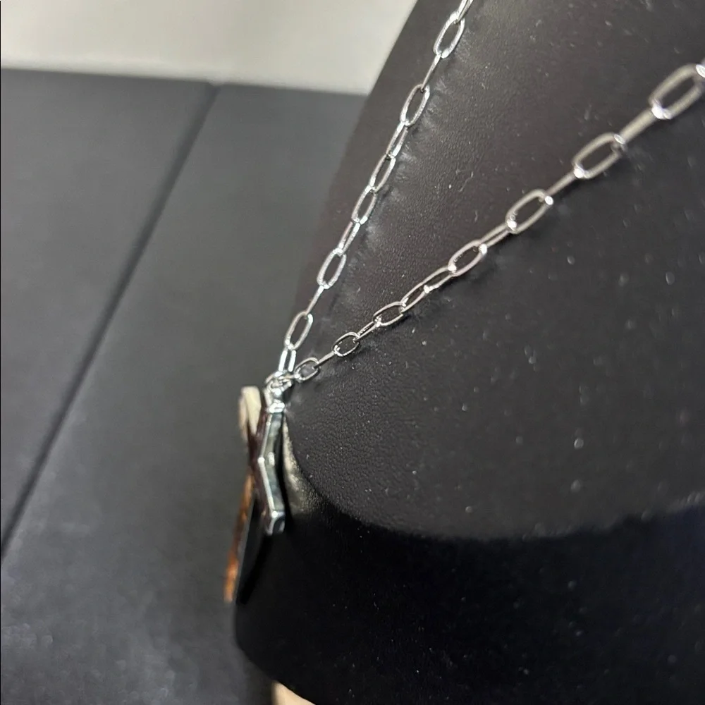 Western Vow Print Textured Silver Cross Pendant Necklace